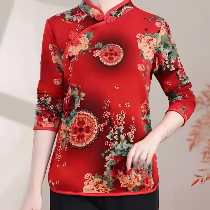 秋冬加绒款中老年妈妈装套头旗袍改良款气质民族风上衣