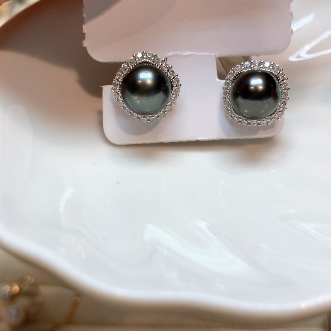 海水珍珠耳饰银S925镶嵌