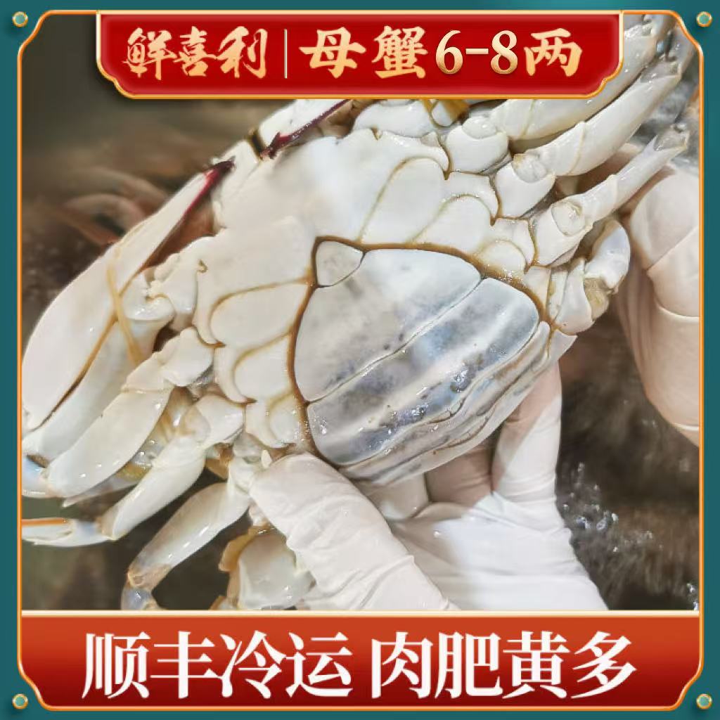 W 舟山母蟹梭子蟹7两左右/只(6只4斤左右，含赠品)不可清蒸【冻蟹】