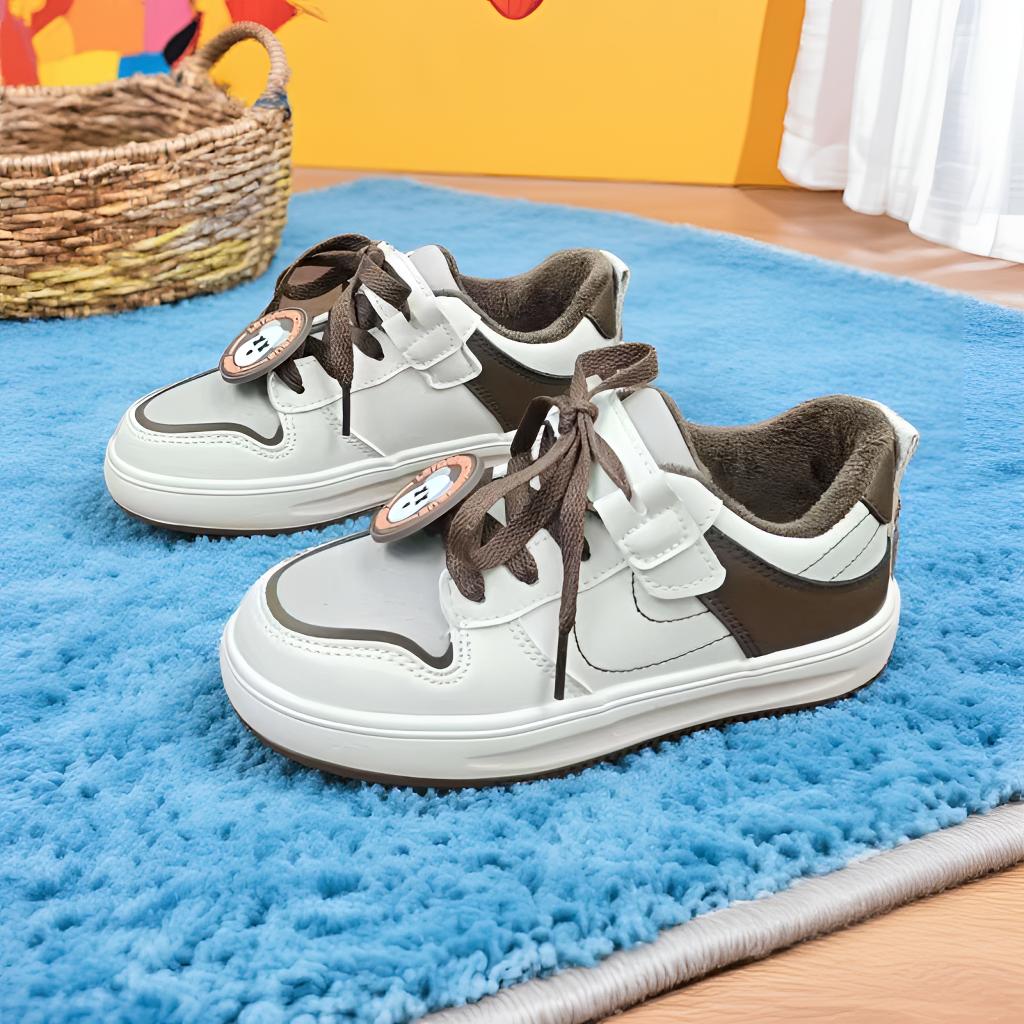 暴熊熊1998冬季二棉加绒皮面防水软底儿童百搭运动板鞋棉鞋D-3