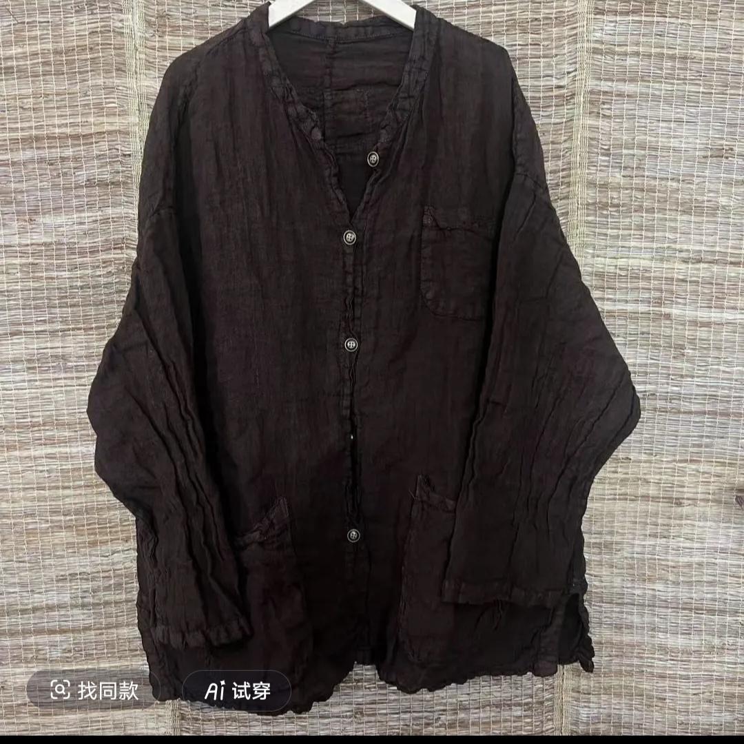 雨露亚麻对襟立体口袋短衬衫【胸围130衣长70】文艺百搭