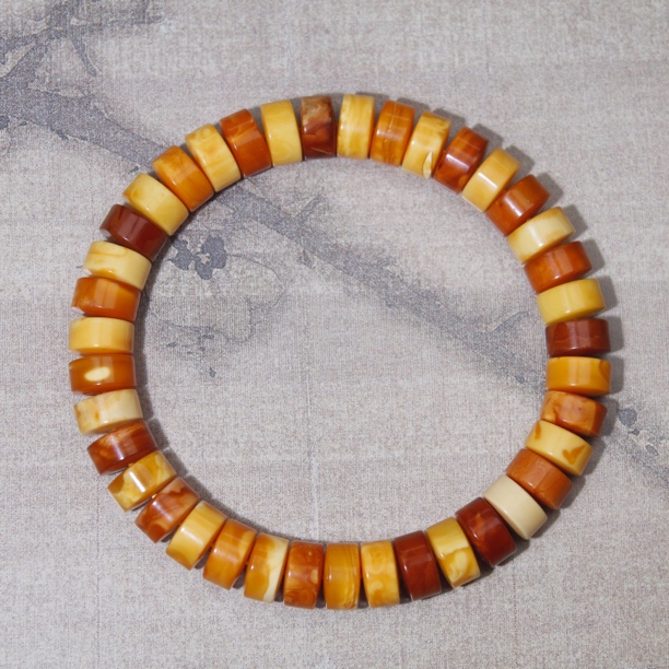 天然原矿老蜜蜡石膏花蜡多宝色药片手串9.5mm