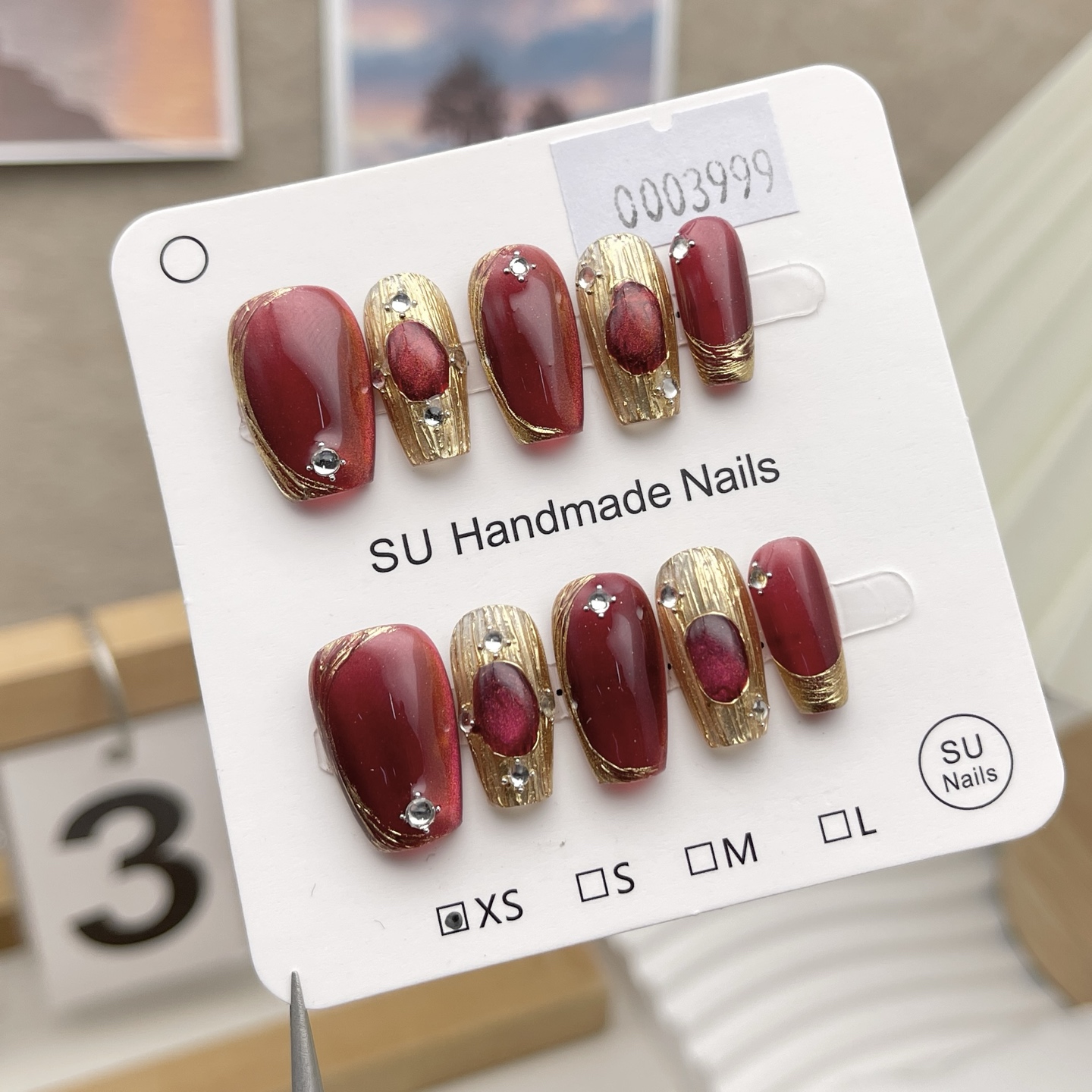 现货穿戴甲3999极光猫眼手工款式穿戴甲中长款穿戴式流行可爱冬季