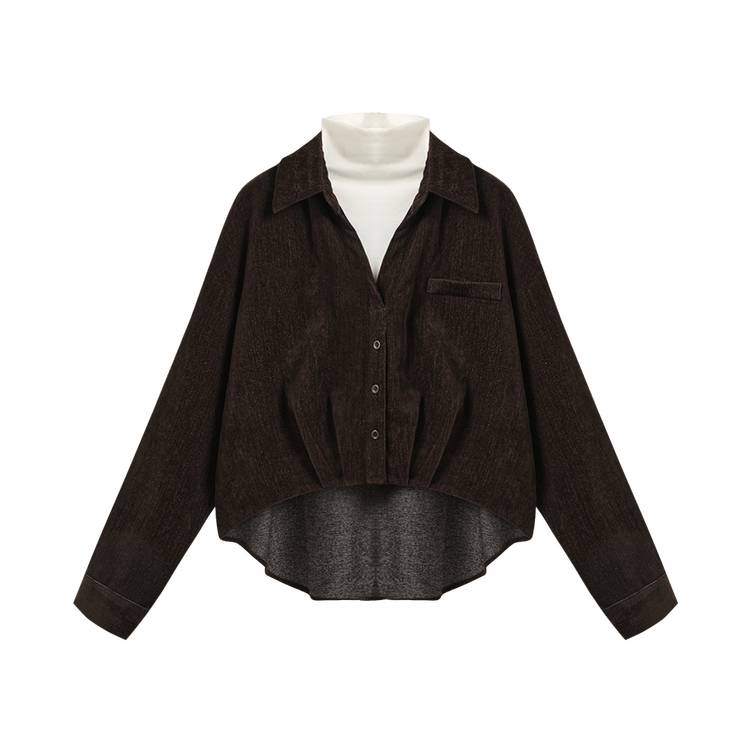 西町村屋复古感衬衫女装2025冬新款叠穿假两件设计衬衣XHAD10815