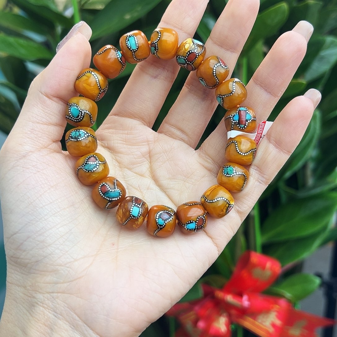 琥珀手链未镶嵌12m 尼泊尔老蜡