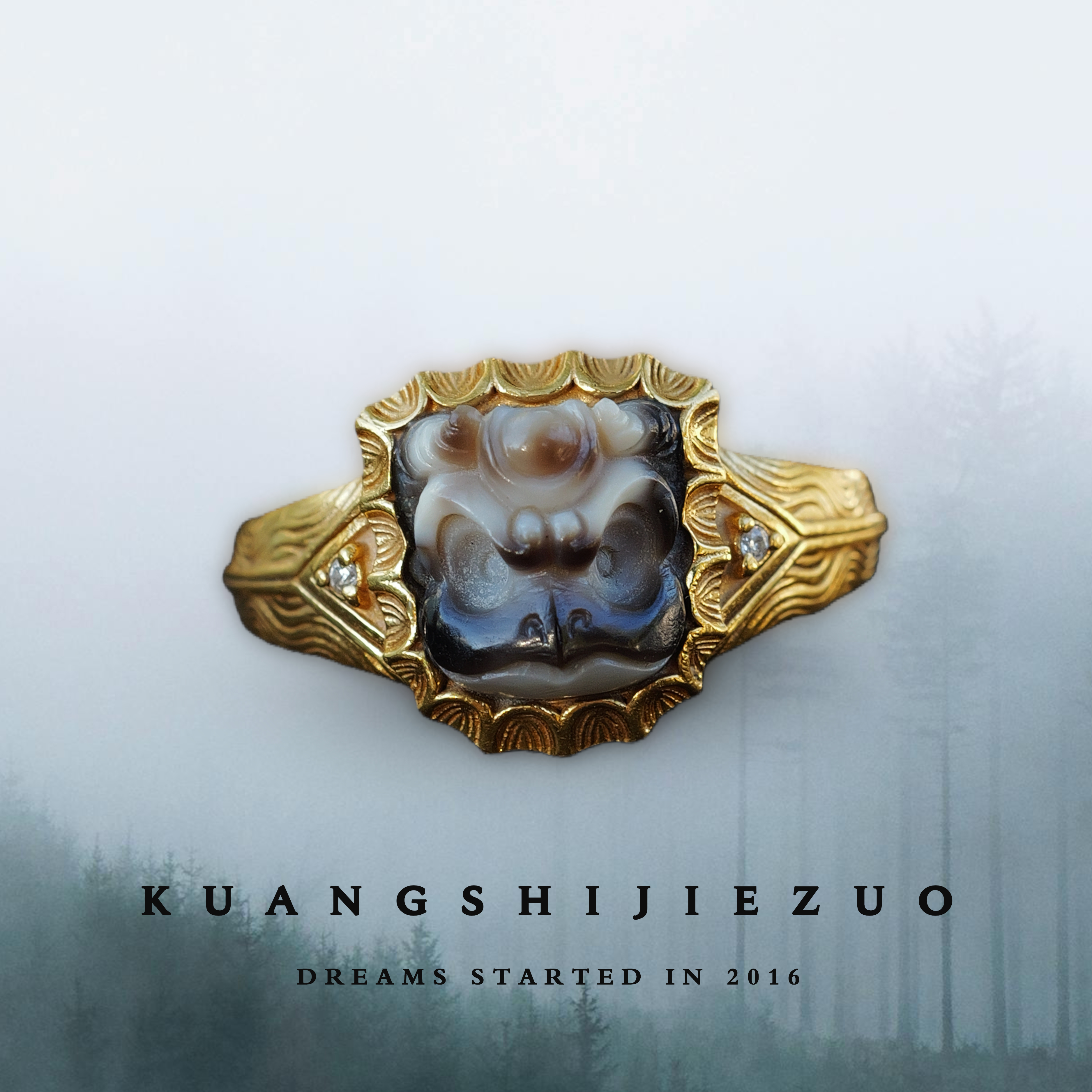 【旷世杰作】纯纯玛瑙雕刻镶嵌戒指，基地质检，顺丰包邮