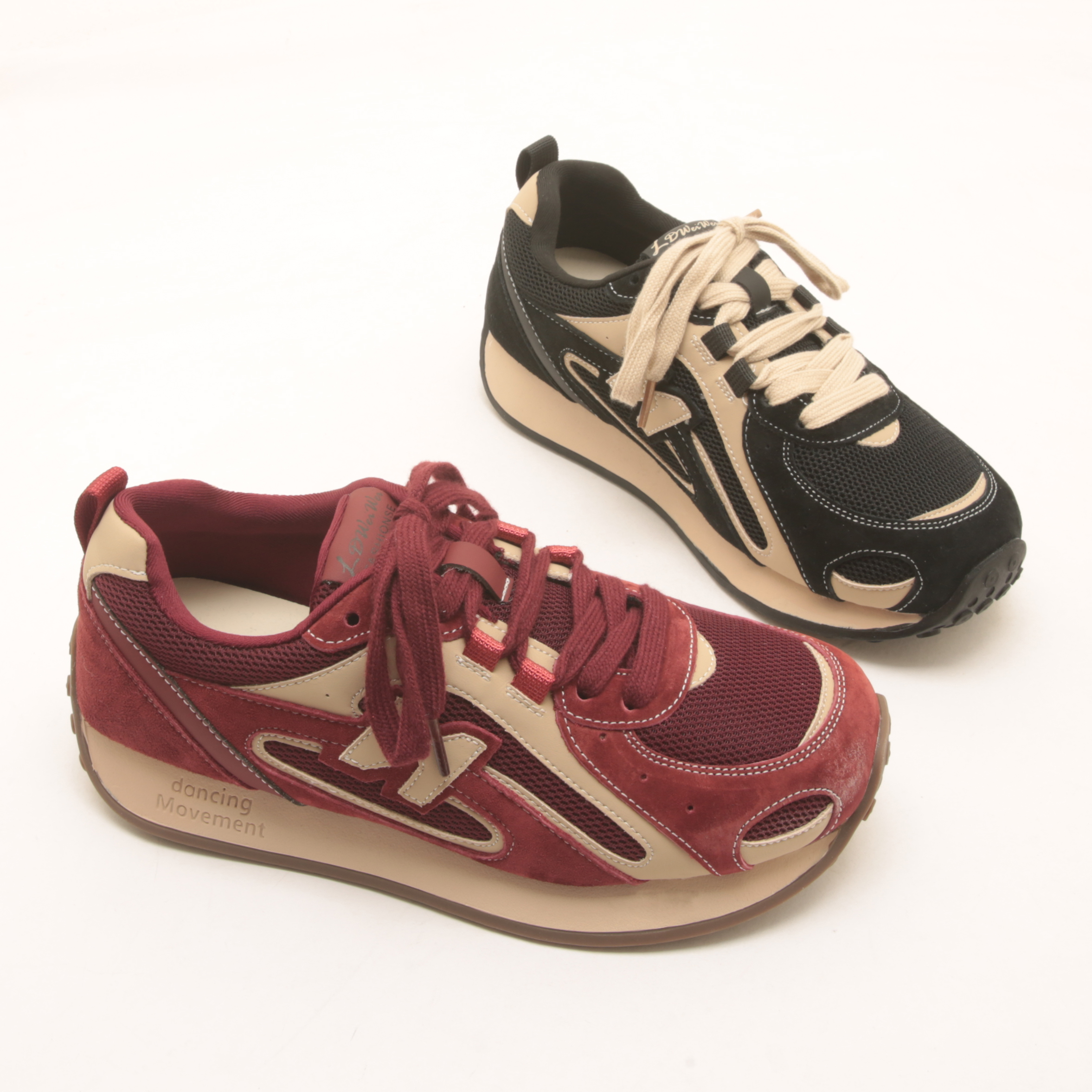 7406秋季新款系带真皮舒适软底阿甘鞋女拼色百搭运动休闲女鞋