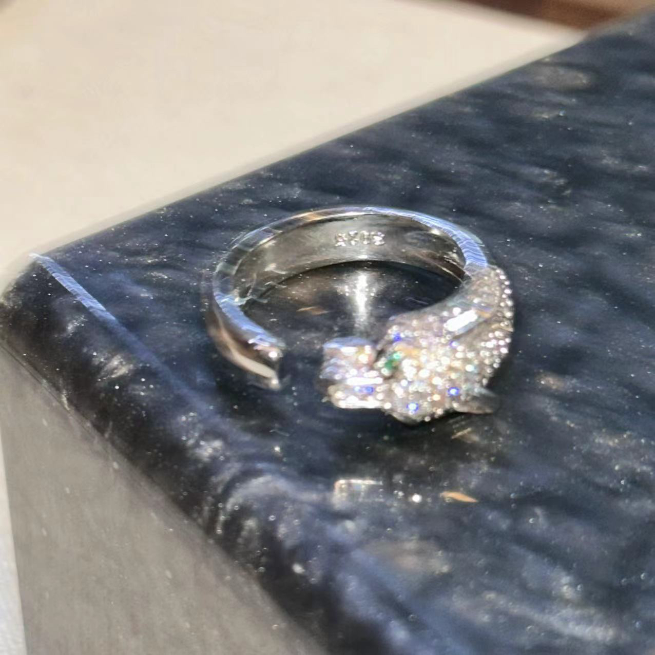 铜合金戒指 银色豹子头戒指-3949