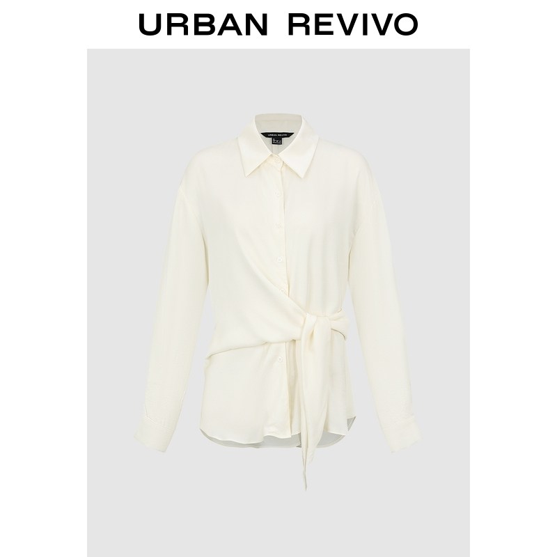UR2026春季新款女装休闲翻领设计感绑带开襟衬衫UWH260003