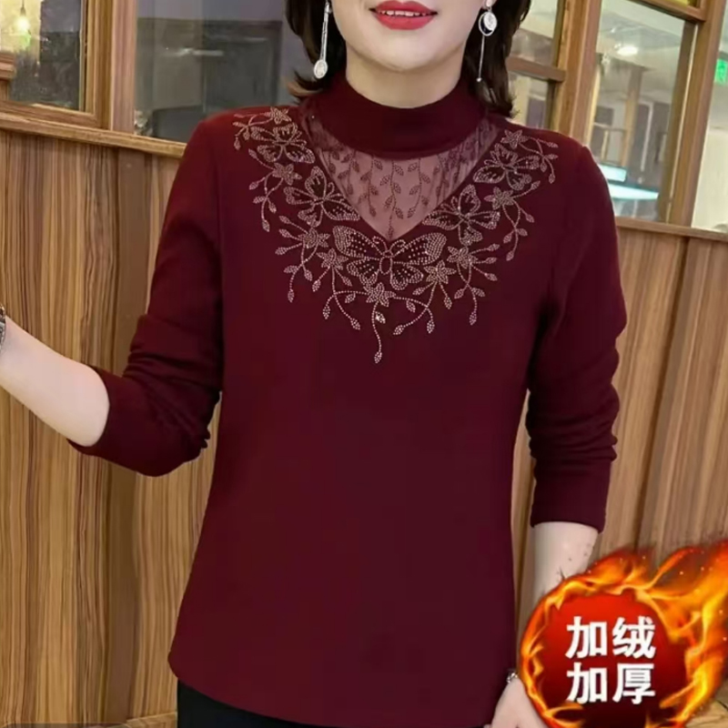 加绒保暖秋冬打底衫女黑色半高领上衣遮肚气质长袖减龄小衫