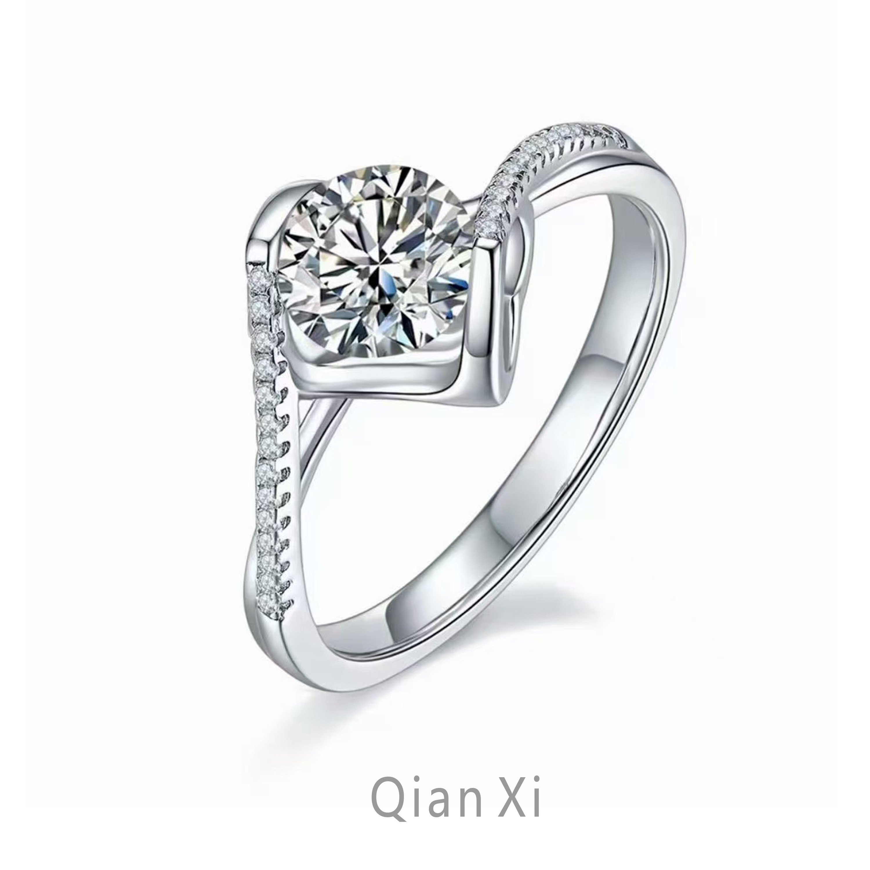 925银莫桑石戒指 925莫桑石戒指-微镶天使之吻1克拉-合成碳硅石
