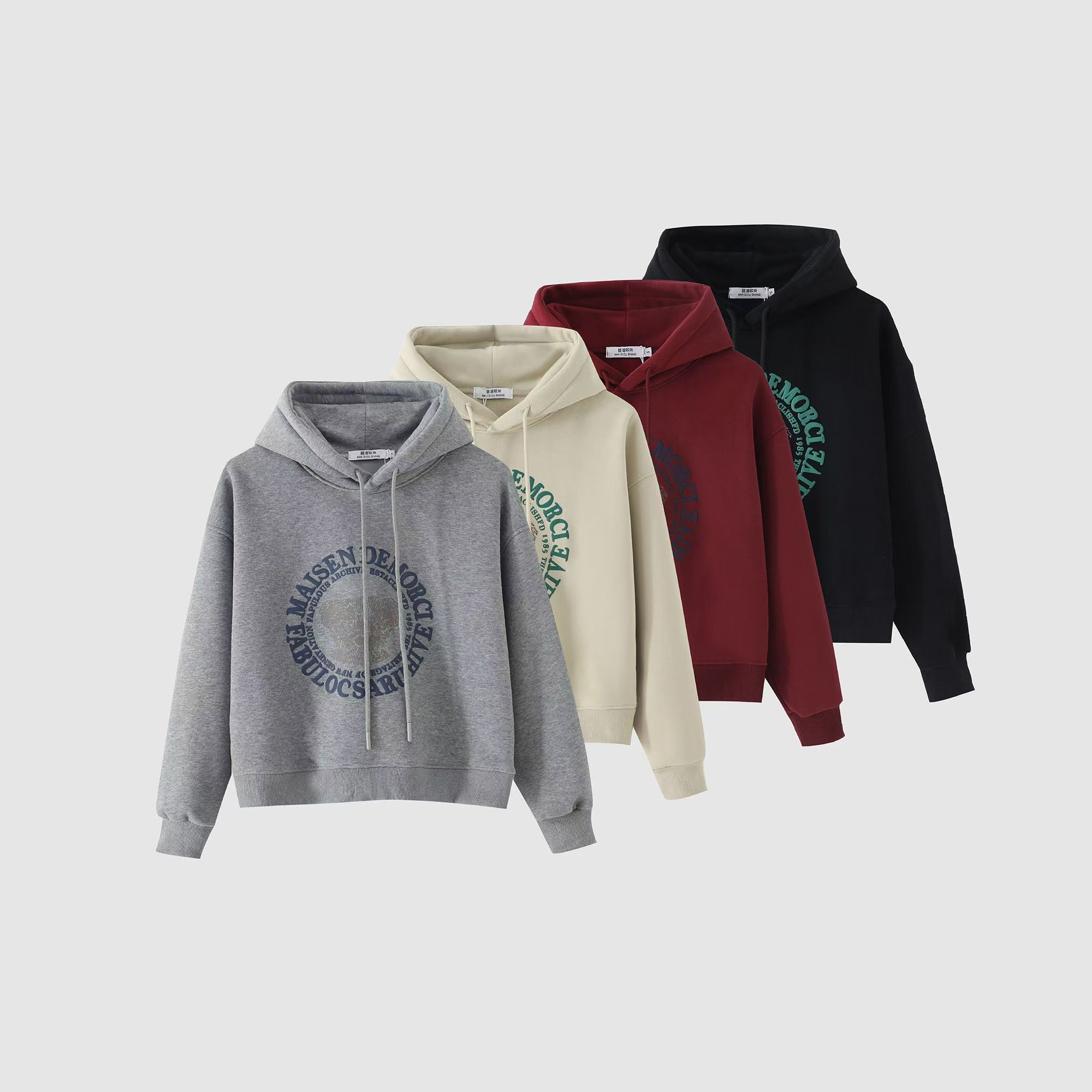 【蔓迪欧尚】秋冬发泡立体印花小熊韩版时尚ins休闲加绒款连帽卫衣