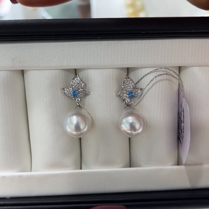 海水珍珠耳饰银S925镶嵌10-11mm