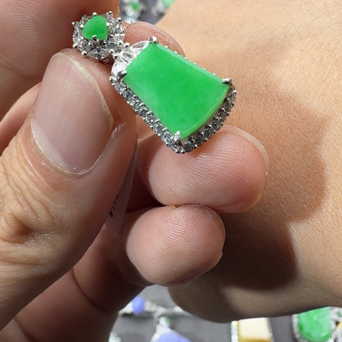 翡翠银S925镶嵌戒指天然缅甸翡翠A货