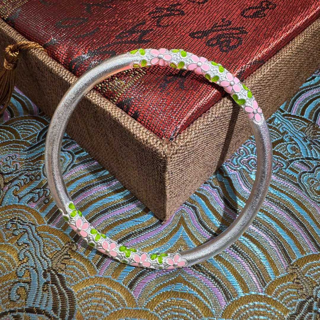 【T】足银手镯 太阳花古法手镯 SZ0015