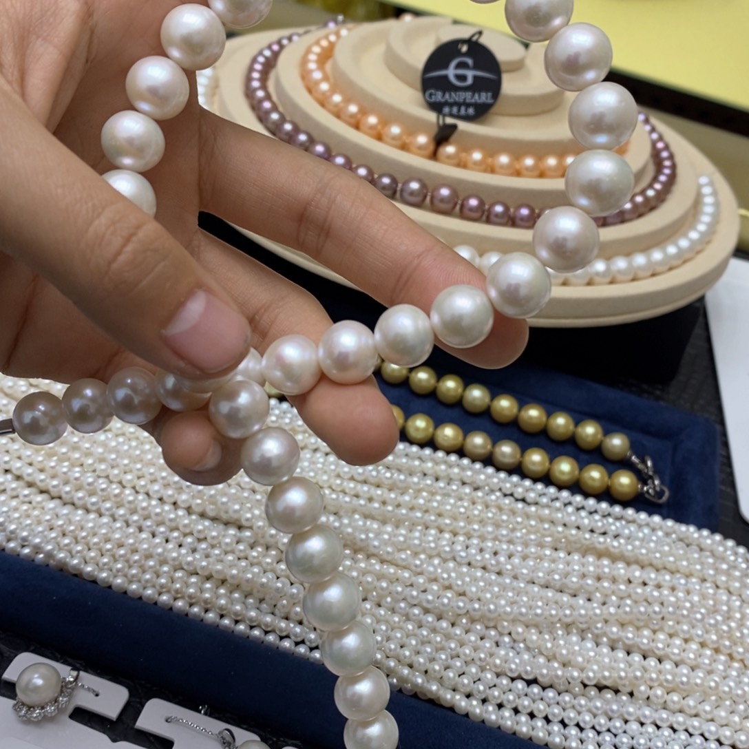 大理石磁石项链白珠10-12mm