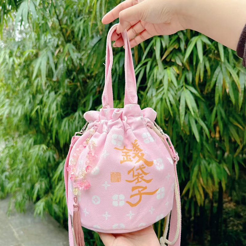 【樱花粉*束带包】春日限定有Q花粉色甜美女包景区文创包 5D1073