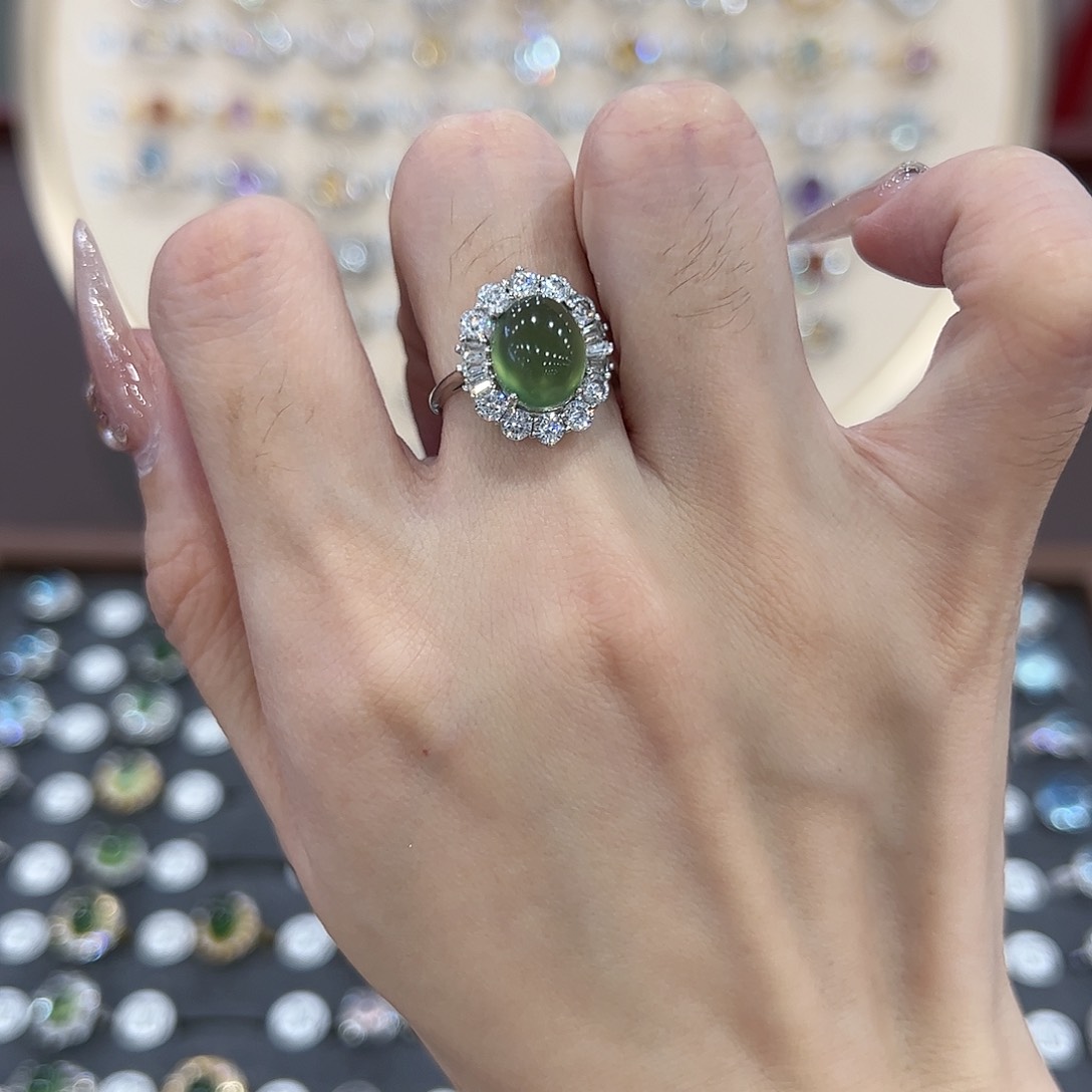 蛇纹石玉银S925镶嵌戒指