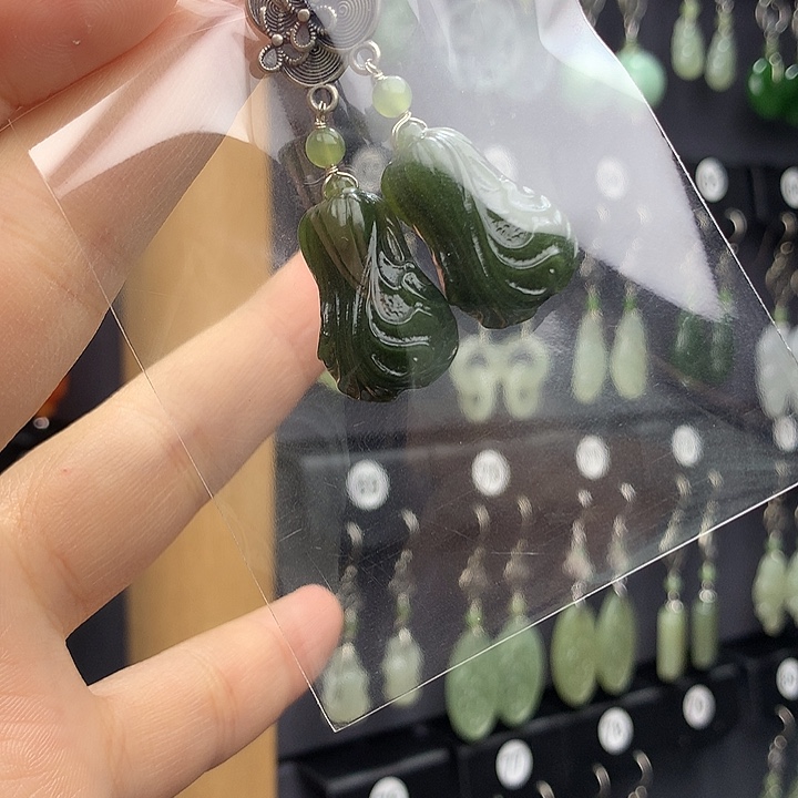 和田玉耳饰银S925镶嵌一**秋