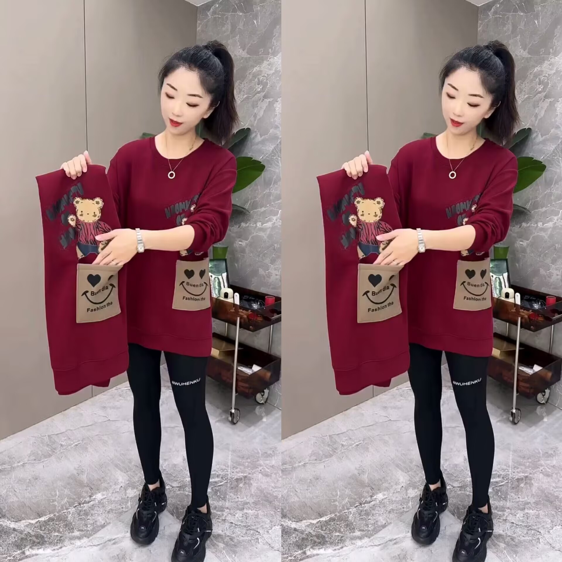 大码时尚圆领宽松洋气长袖卫衣中长款百搭上衣