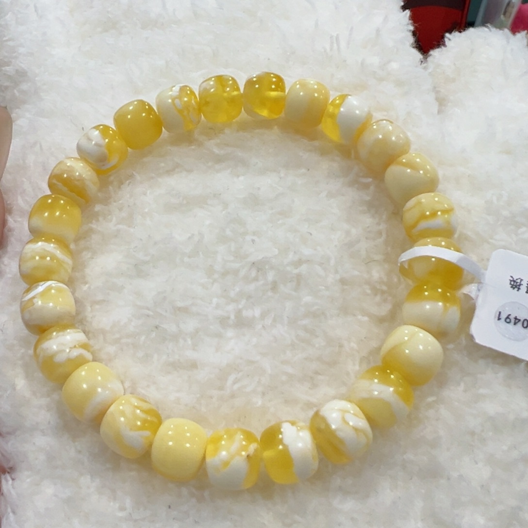 蜜蜡手链未镶嵌8.5m金瓷白溶洞