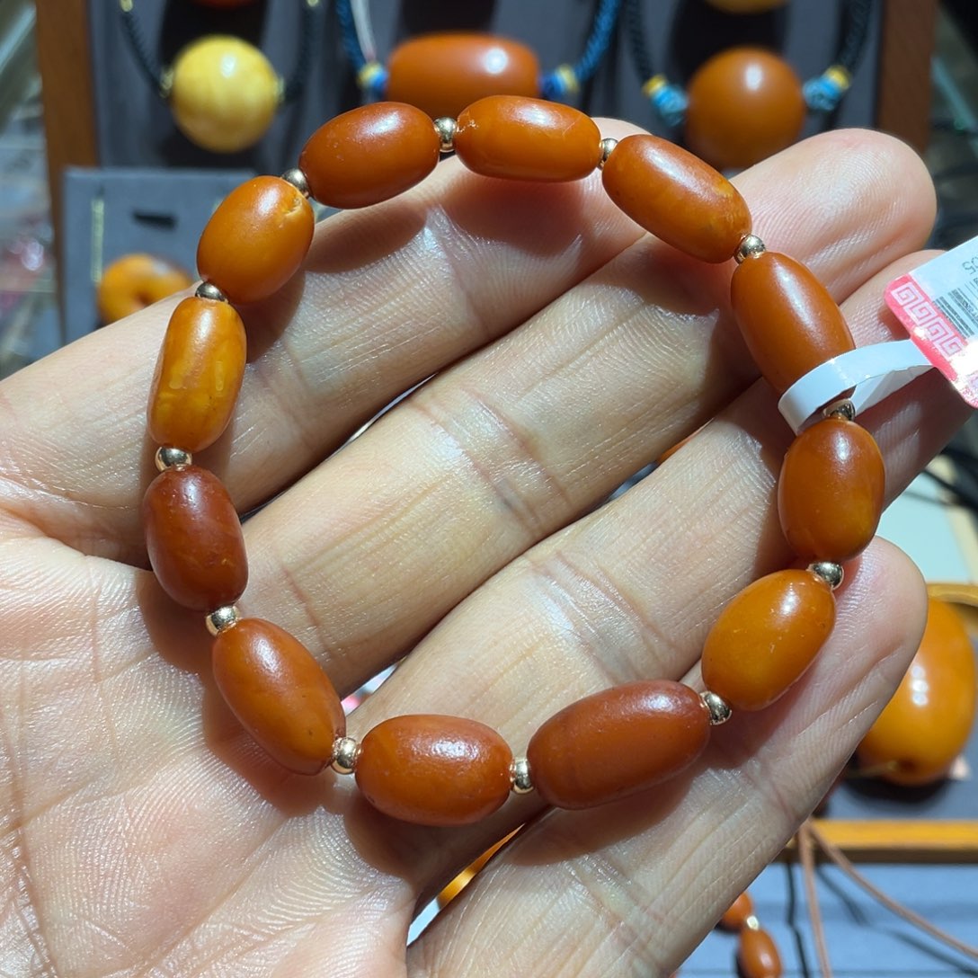 琥珀颈饰未镶嵌天然老蜜蜡枣珠手串直径8-9