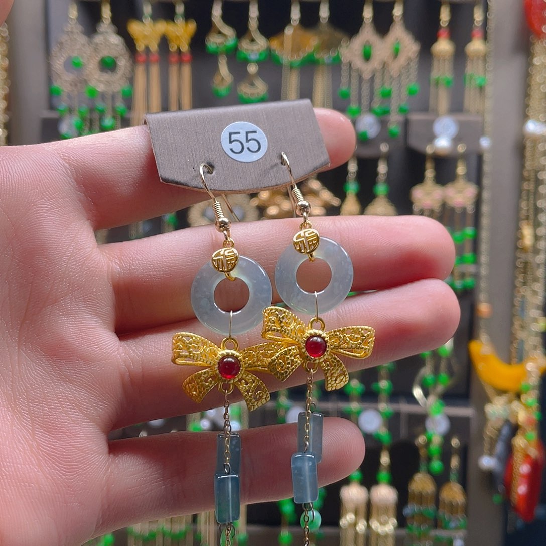 翡翠耳饰合金快**光翡翠