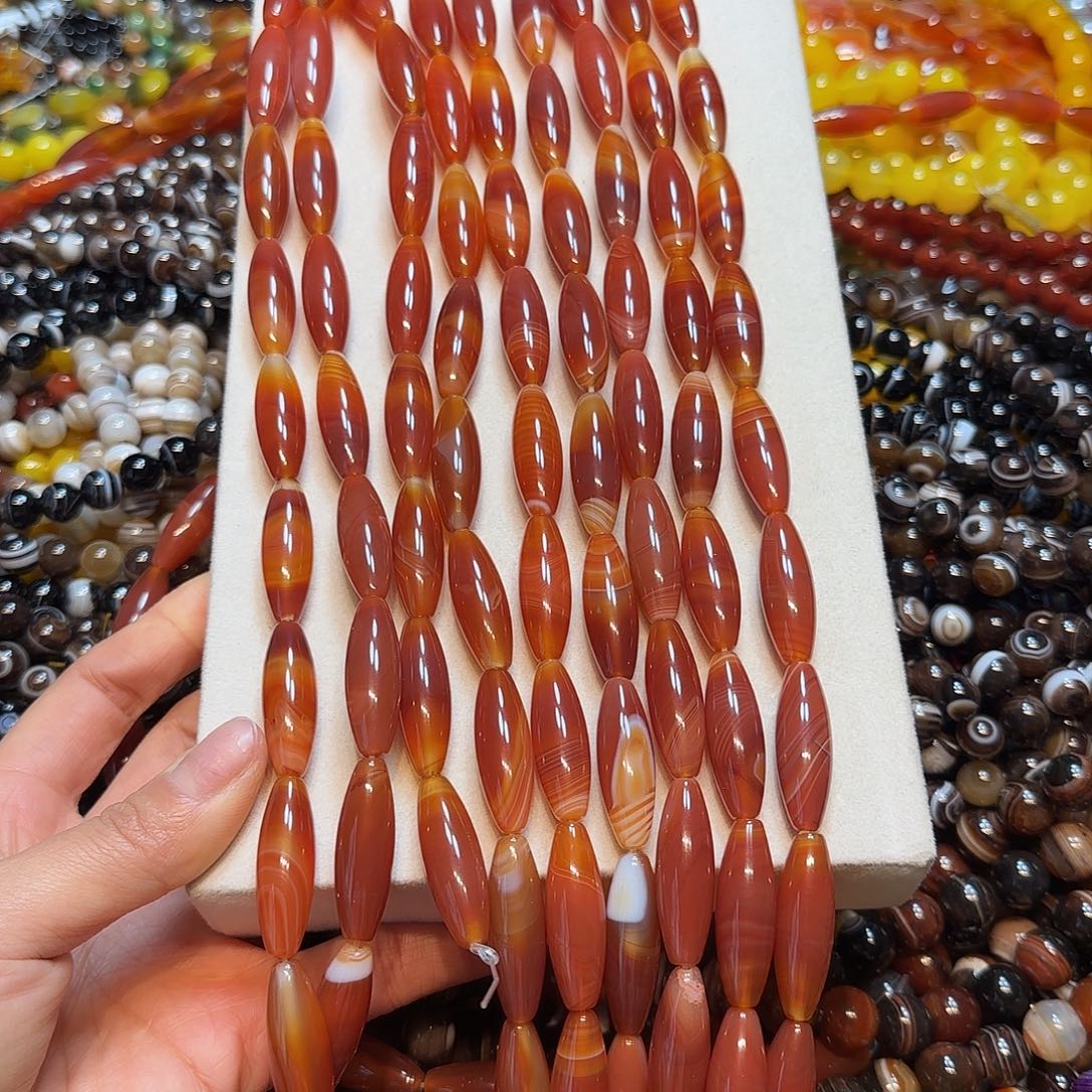 玛瑙/玉髓合金珠宝半成品10✖️30mm红玛天珠一条