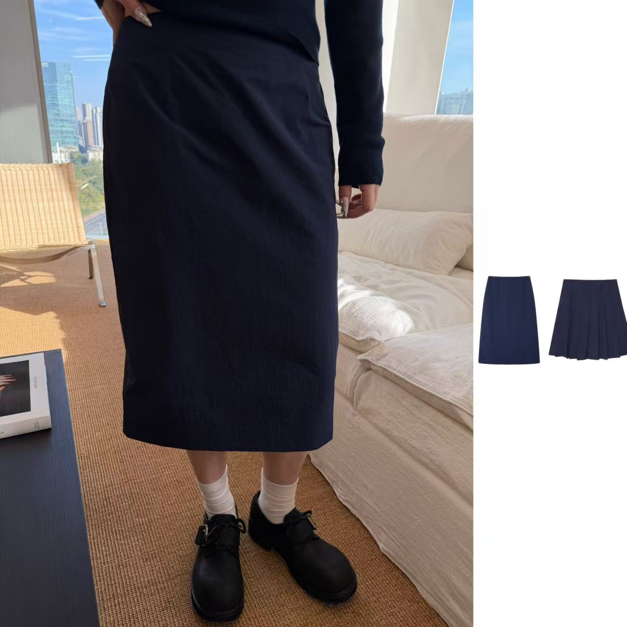 【IMMI】25秋冬 MWEFWWSK1174X/1175X PL拼针织压褶A字半裙