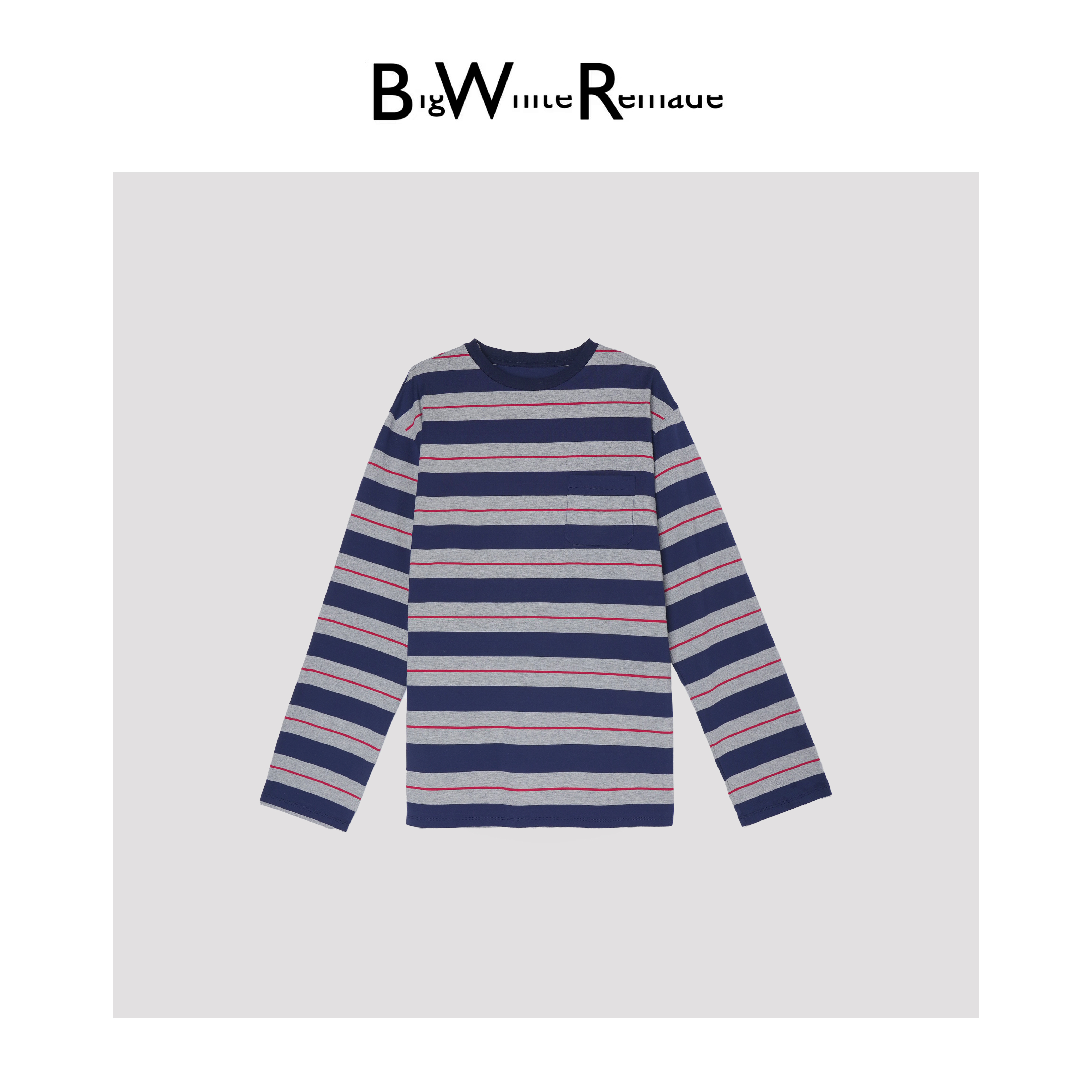 BIG WHITE REMADE“海平线”100进口精梳棉舒感休闲风打底衫SS07071