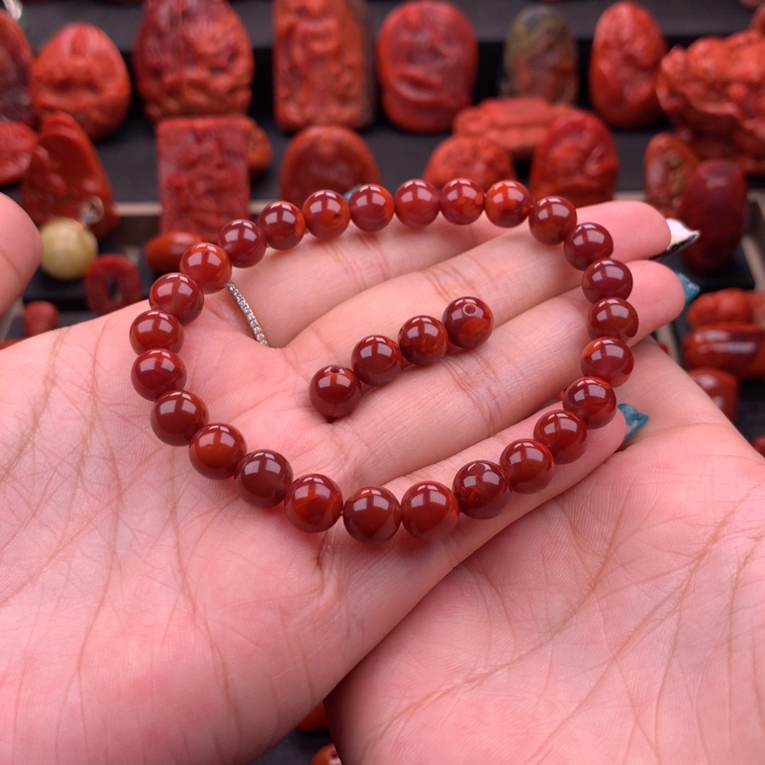 南红玛瑙南红川料原矿牛血红圆珠手串8mm➕未镶嵌