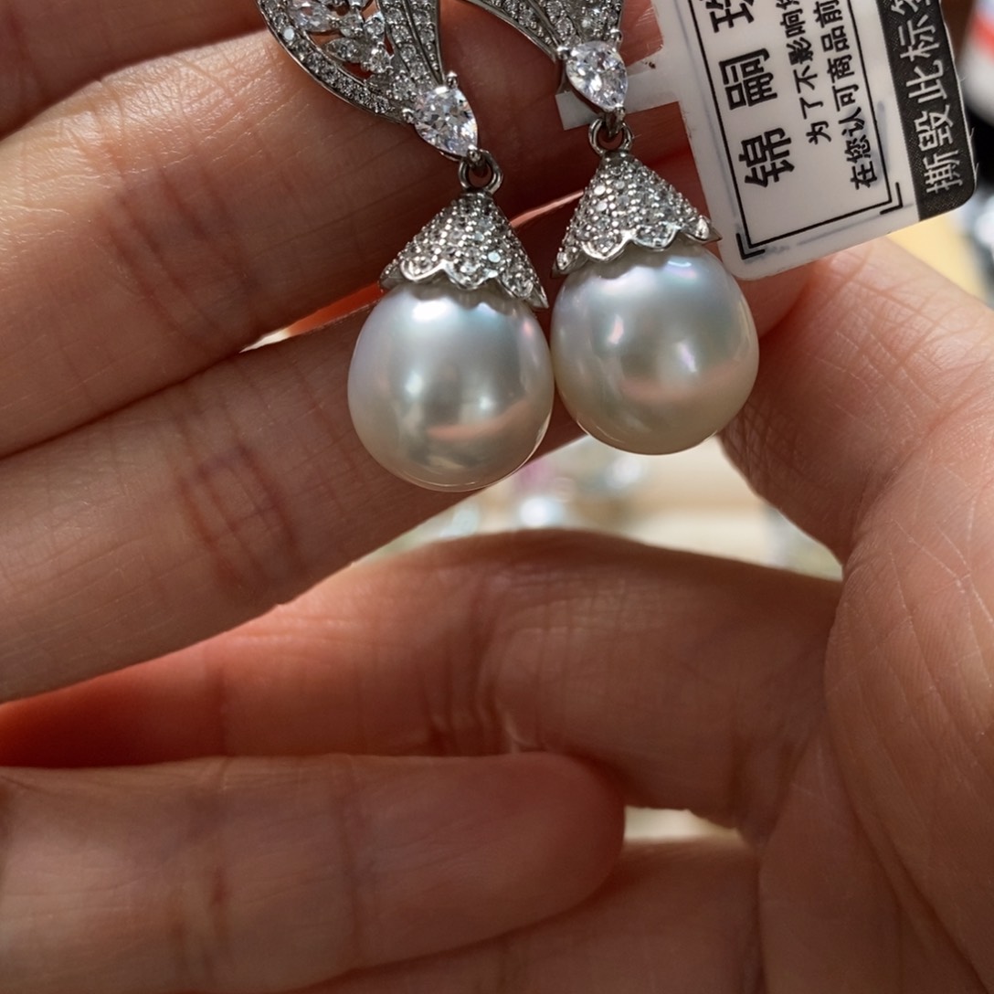 海水珍珠耳饰银S925镶嵌