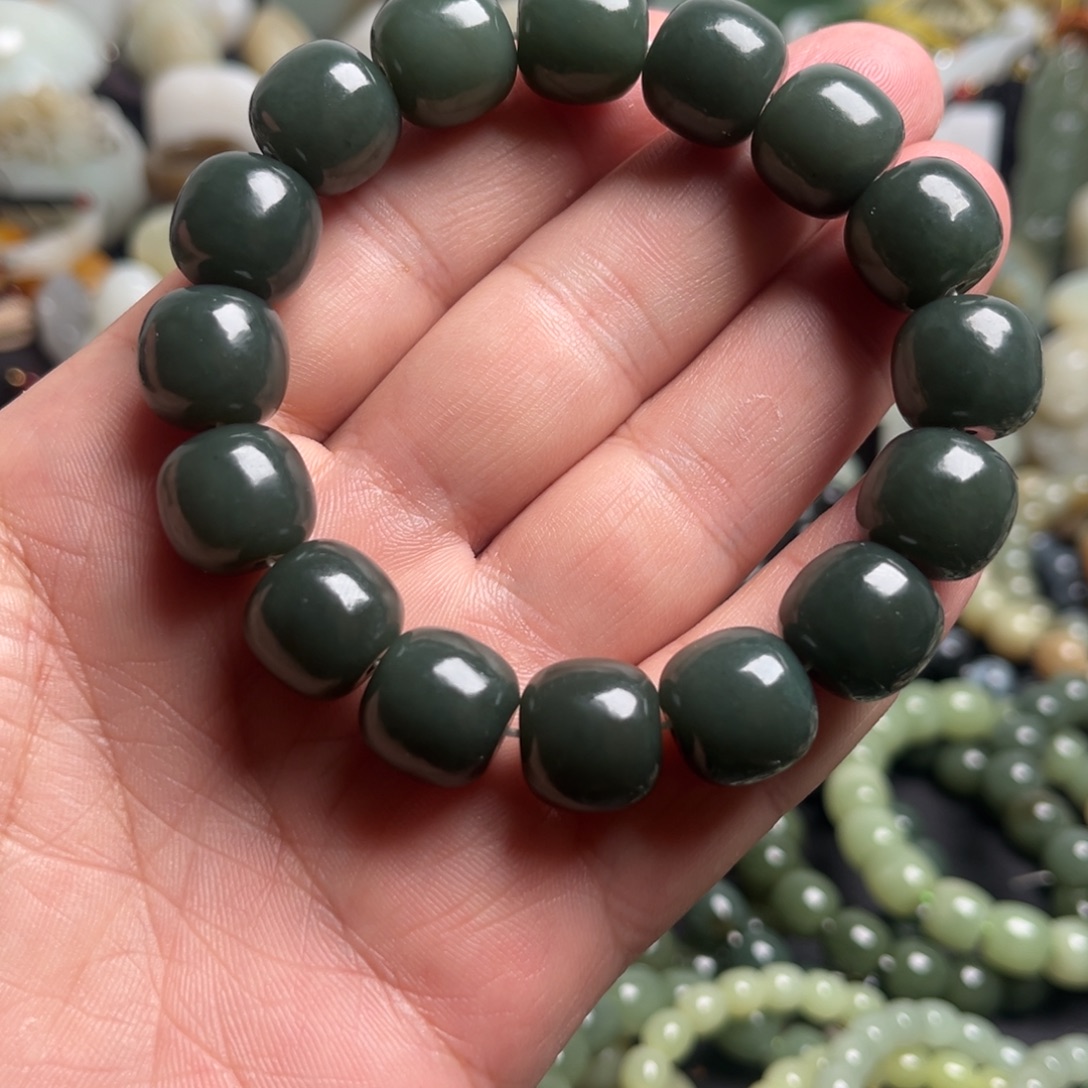 和田玉未镶嵌套链和田玉卡14手串