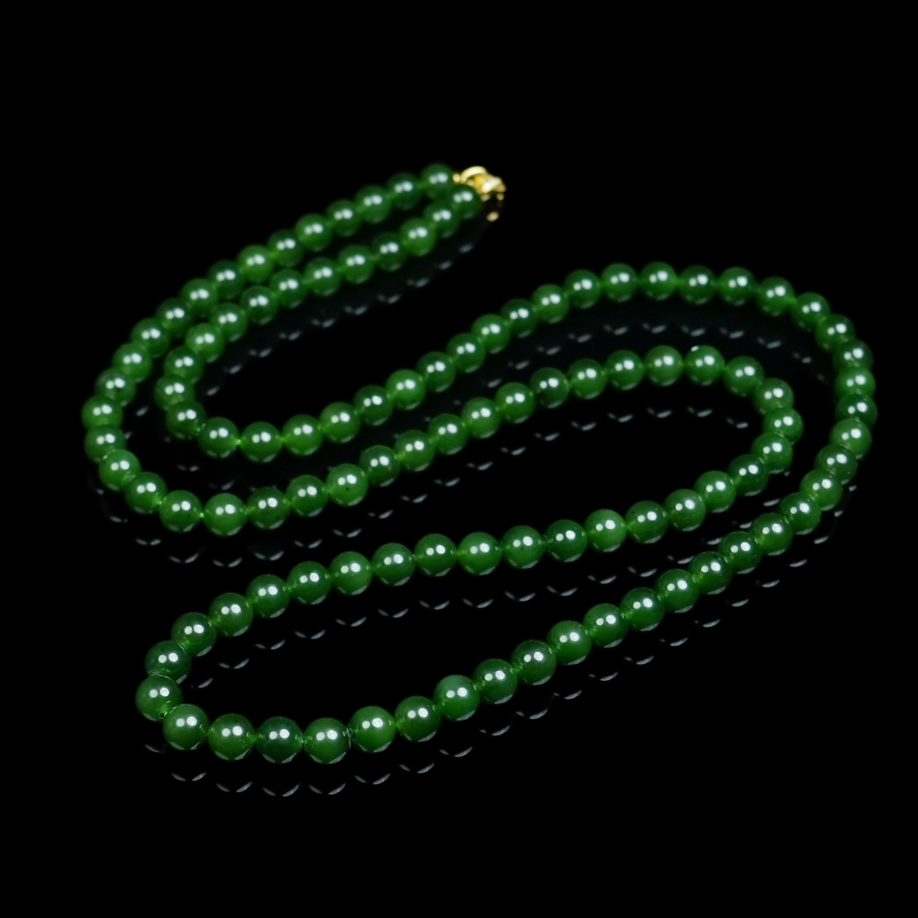 V姐|心选|和田玉俄碧玉圆珠项链 7.5+mm-18K金-HL102333