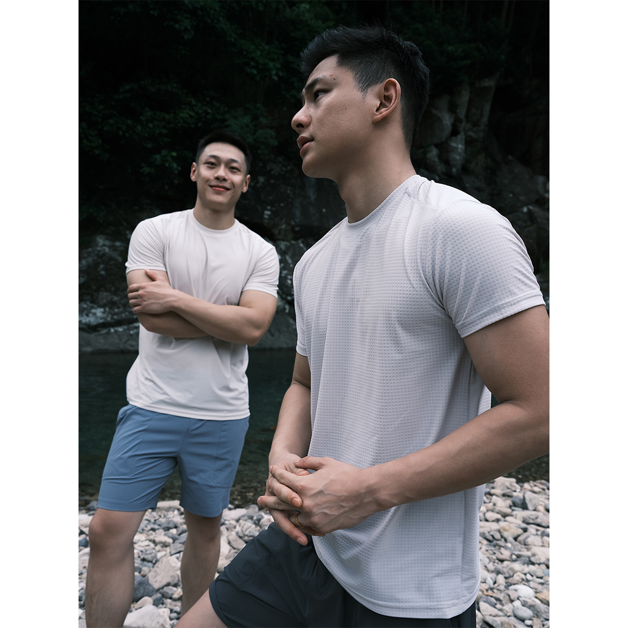 GTAL美式冰糖格短袖夏季圆领凉感透气T恤纯色运动百搭健身上衣