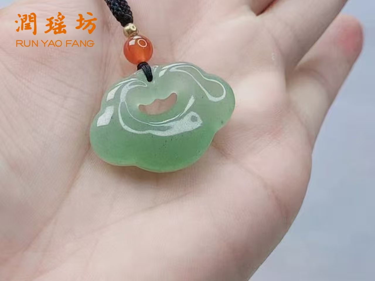 天然绿色东陵玉祥云平安如意锁吊坠双面雕刻男女款多样性发-042