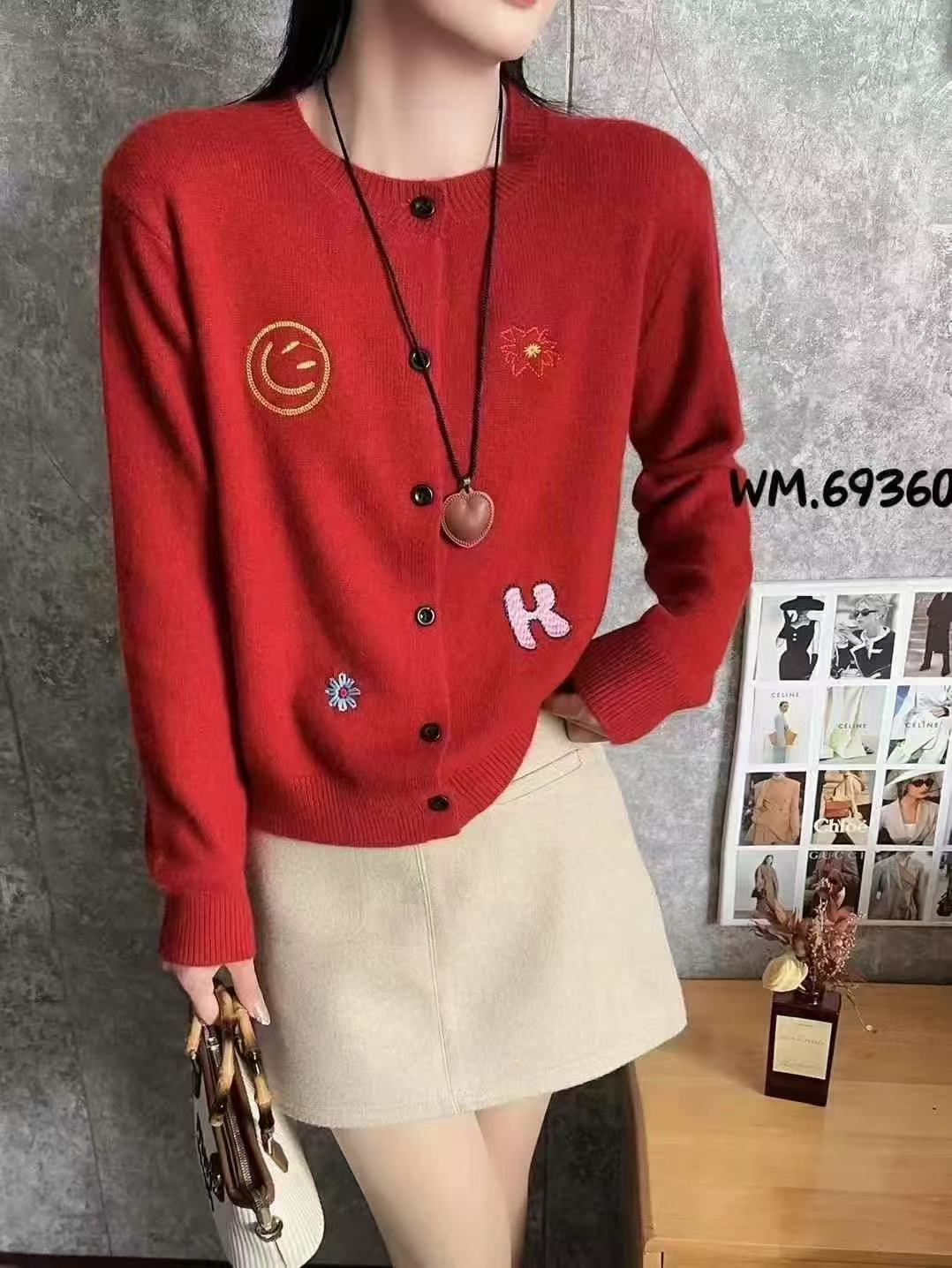 保暖针织长袖短款女常规毛针织衫开衫秋季ins绣花