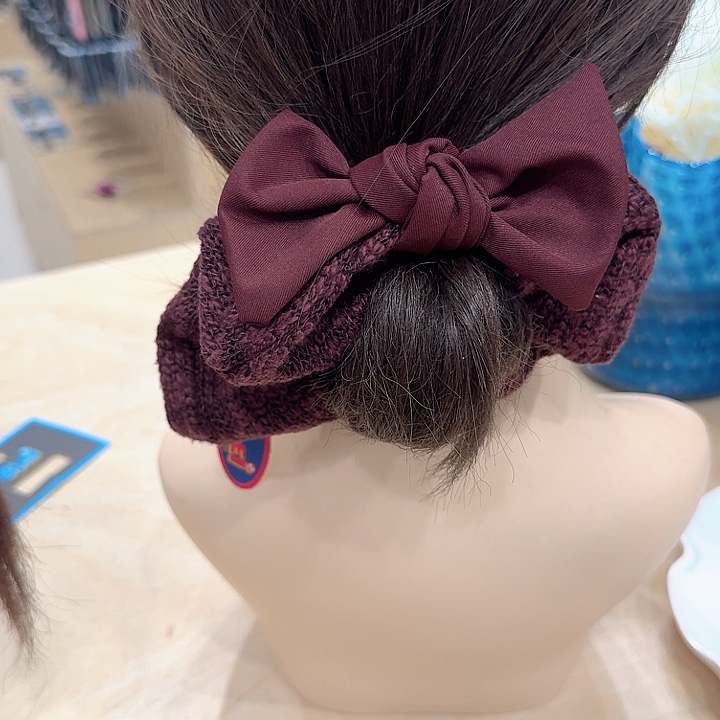 布艺非金属暗红色蝴蝶结毛线发圈