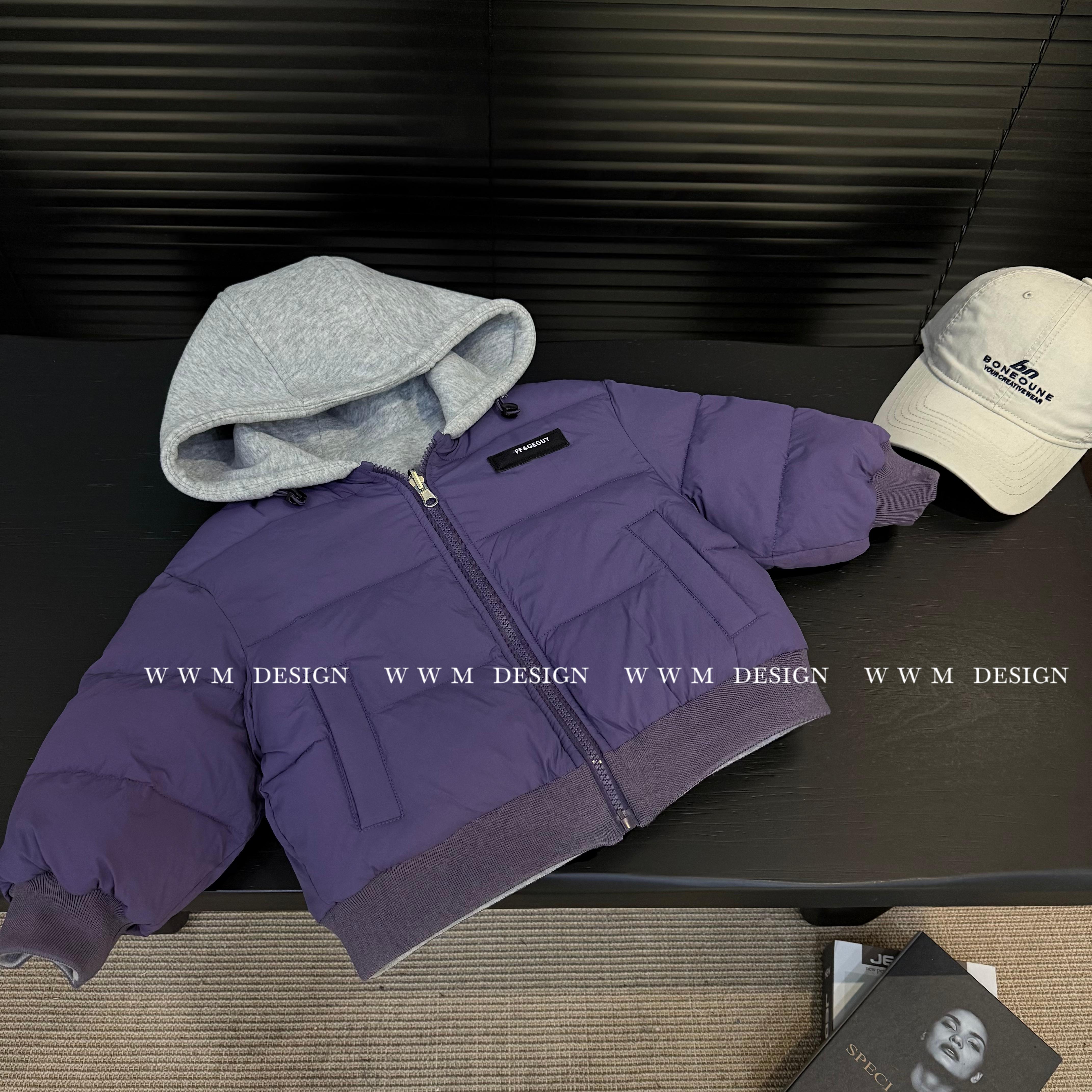 现货【文文妈】2025款两面穿时尚宽松男童冬季韩版儿童棉服HYP3082