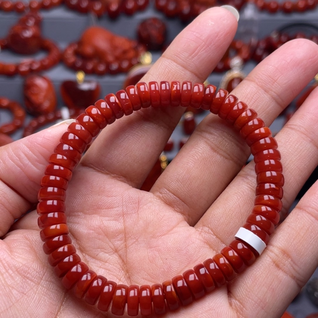 南红玛瑙未镶嵌珠宝奇石单圈7.5mm