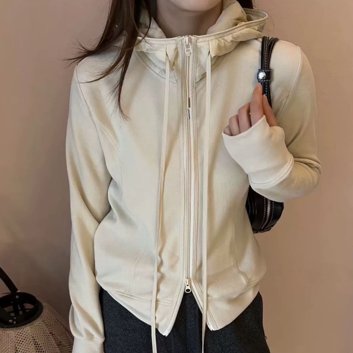 九彩慧502冬季新款韩版时连帽半拉链卫衣女百搭显瘦打底帽衫上衣