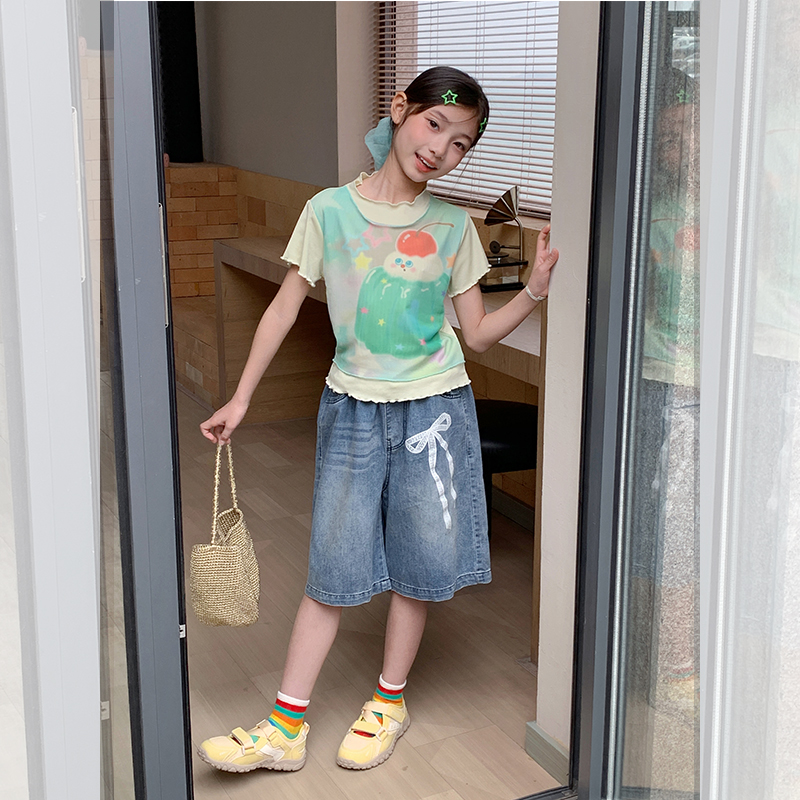 【绿野仙踪】西西家女童2026新款假两件短袖T恤儿童休闲上衣JX2185