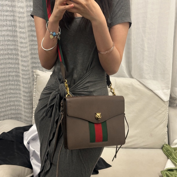 95新 GUCCI/古驰 gucci虎头红绿斜挎包/16363904