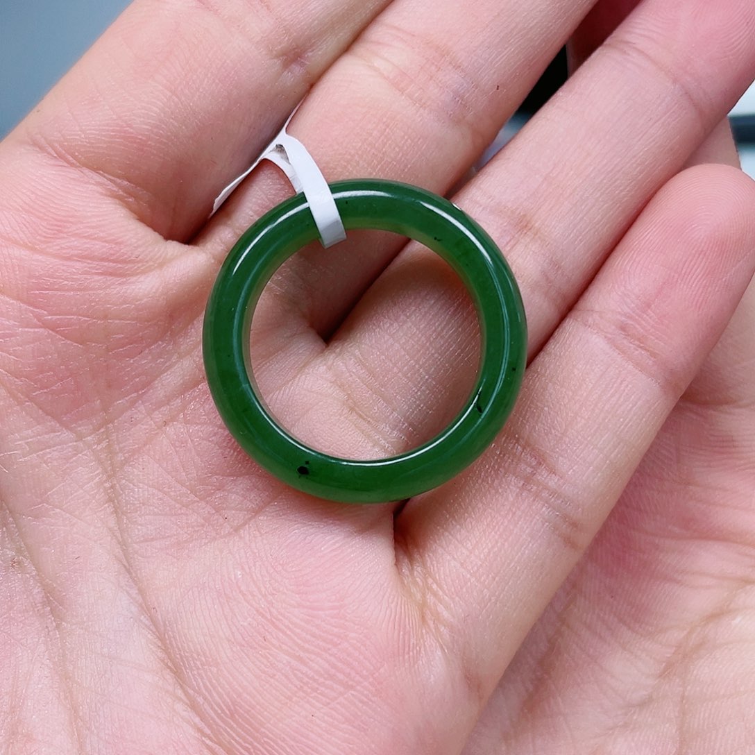 和田玉（碧玉）戒指未镶嵌麻****心碧玉指环23