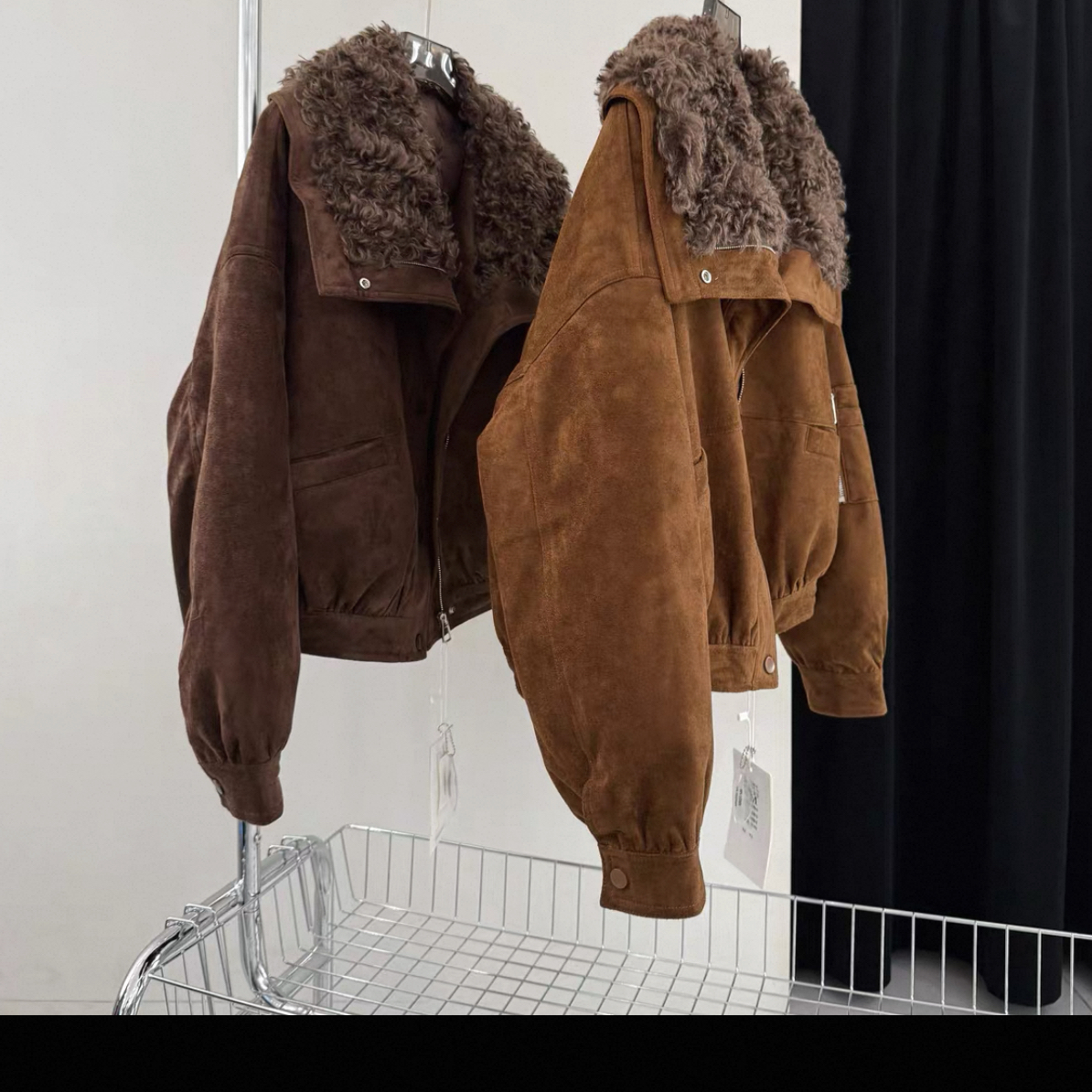 翻领羊羔毛加厚外套女保暖夹克冬季复古短款毛领外套146