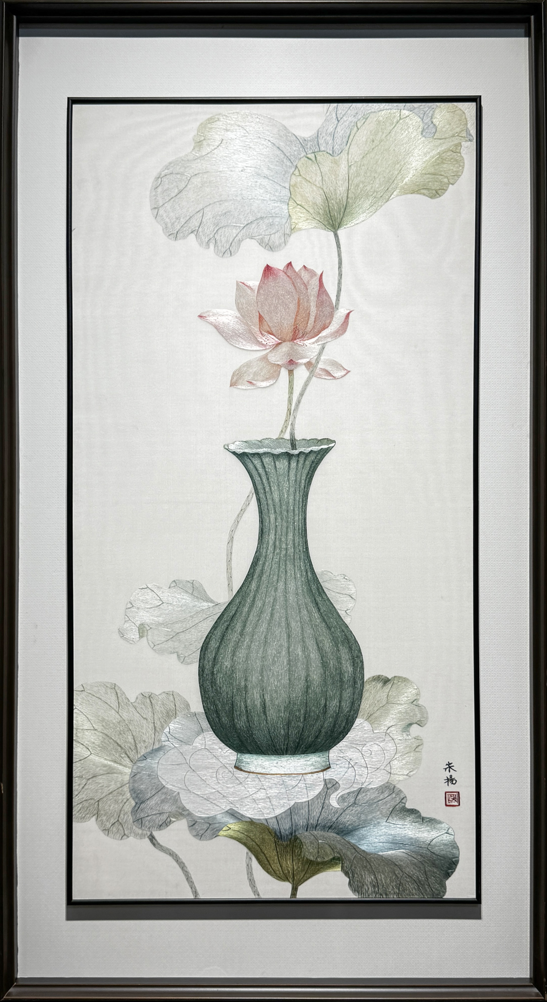 【花瓶图】纯手工刺绣非遗苏绣玄关走廊餐厅茶室精品画芯50×100cm