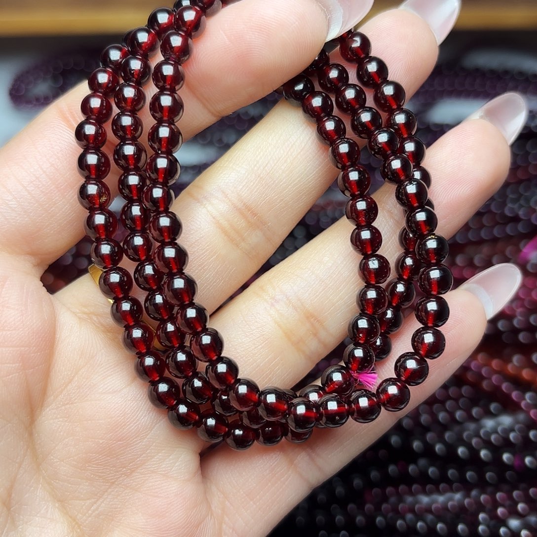 心***水石榴石未镶嵌手链卡5酒红三圈毕业级