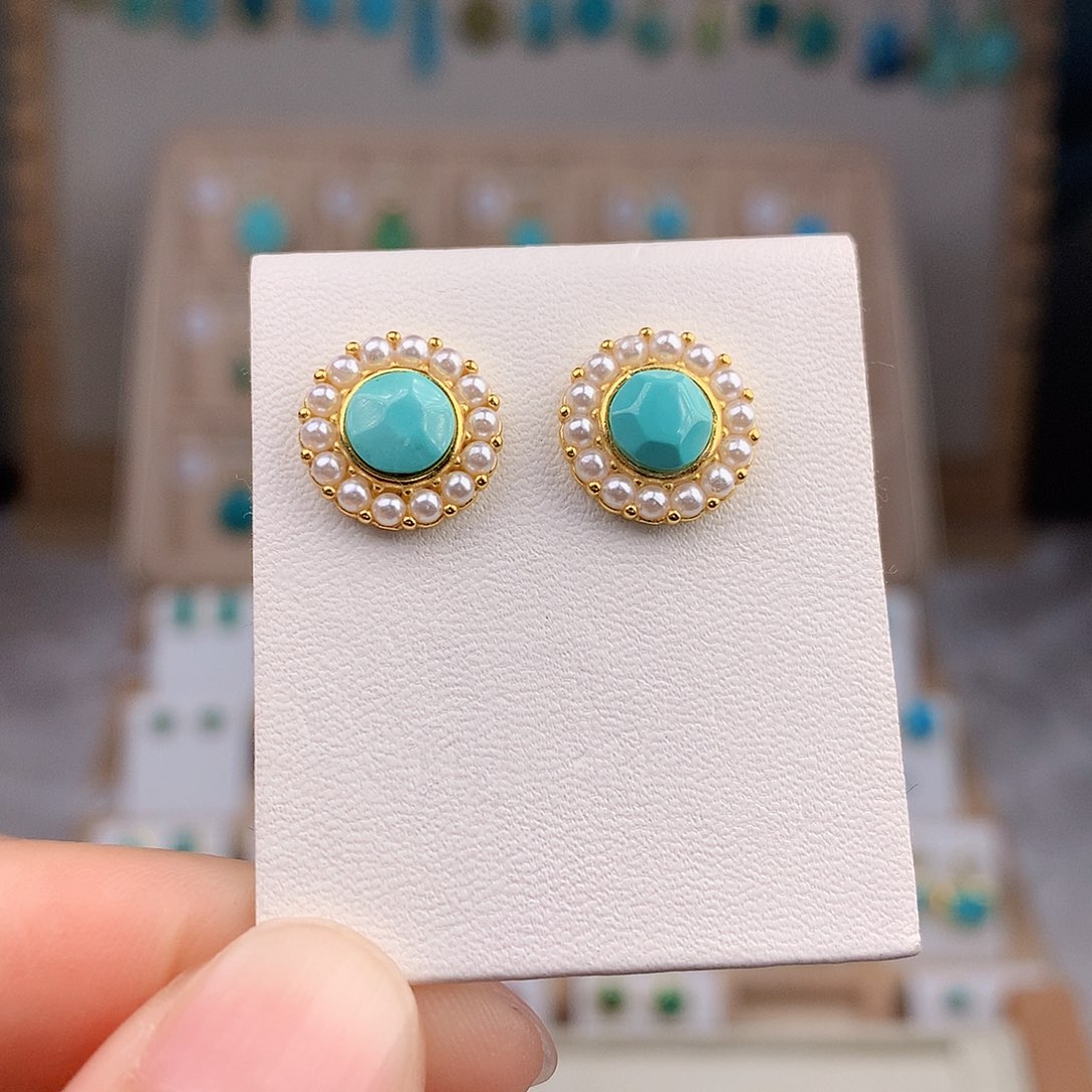 绿松石耳饰银S925镶嵌