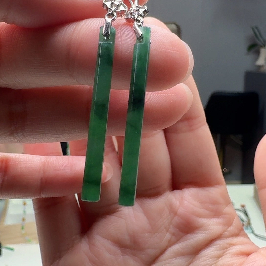 翡翠耳饰银S925镶嵌彩***女天然