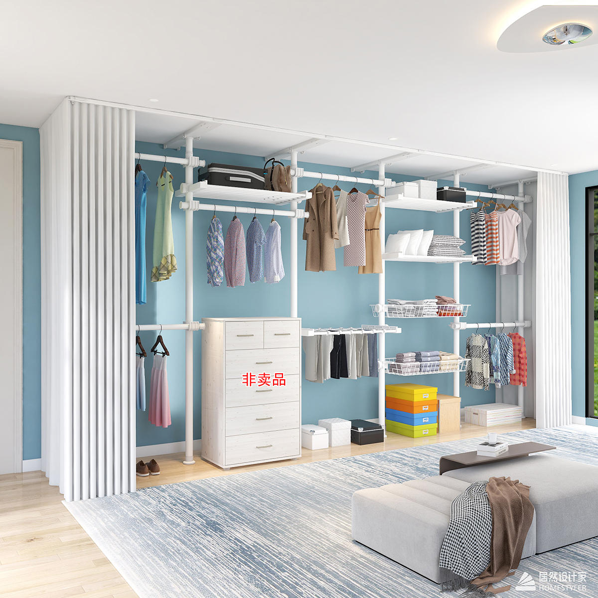 顶天立地衣架衣柜家用晾衣架落地开放式免打孔简易挂衣架衣帽间六